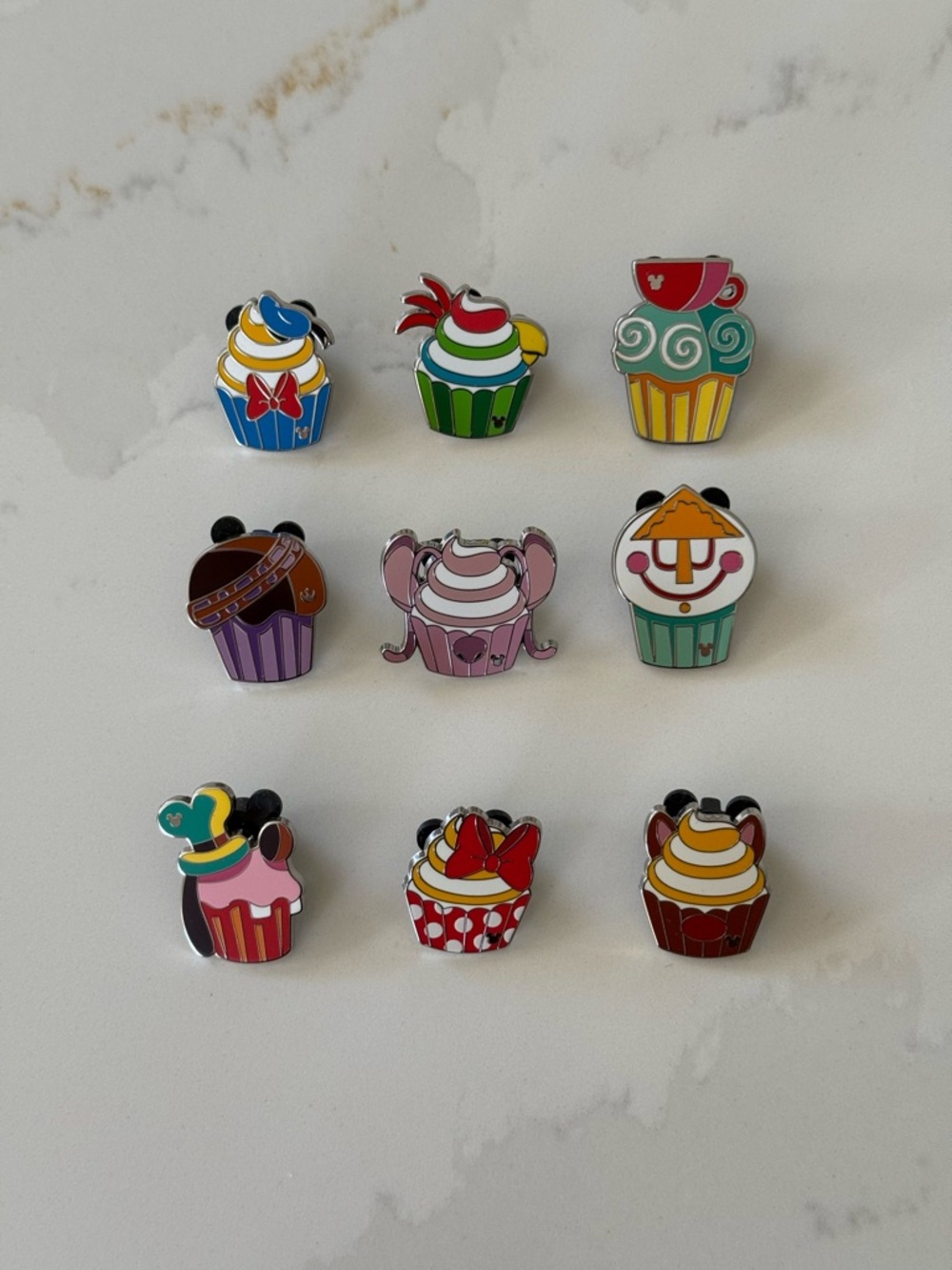 Set Of 9 Disney Hidden Mystery Cupcake Pins - Set Includes Chaser Pin